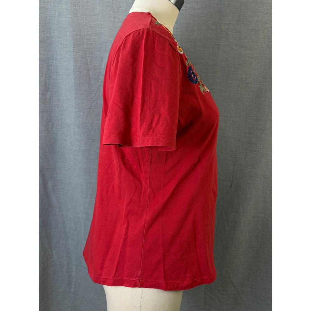 Vermont‎ Country Store Red Floral Embroidered Cotton Square Neck Top M Boho - Picture 6 of 8